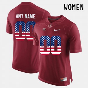 For Women NCAA #00 Crimson Bama Customized Jersey US Flag Fashion 595068-529