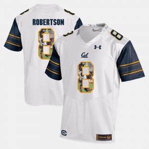 Embroidery Mens Player Pictorial White #8 University of California Demetris Robertson Jersey 770059-941