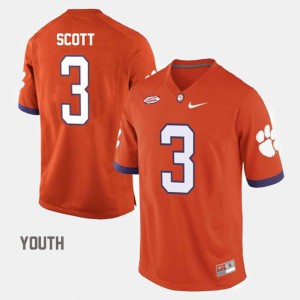 Clemson University Artavis Scott Jersey College Football #3 College Orange Youth(Kids) 392512-843