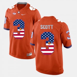 Official Orange #3 US Flag Fashion For Men Clemson National Championship Artavis Scott Jersey 205214-934