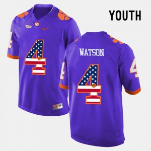 Clemson Tigers DeShaun Watson Jersey Purple Youth US Flag Fashion #4 Stitch 666739-255