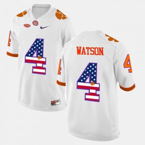 Clemson University DeShaun Watson Jersey #4 For Men's US Flag Fashion Stitched White 526104-742