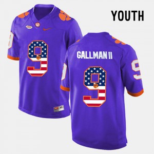 Clemson National Championship Wayne Gallman II Jersey High School US Flag Fashion #9 Purple For Kids 152252-159