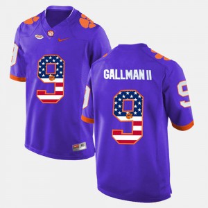 Purple Mens Clemson National Championship Wayne Gallman II Jersey #9 US Flag Fashion Player 234694-509