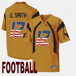 Mens US Flag Fashion #12 College West Virginia Mountaineers Geno Smith Jersey Gold 642289-284