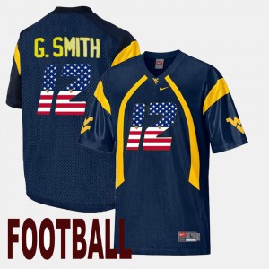 West Virginia Geno Smith Jersey #12 US Flag Fashion University Mens Navy 213424-318