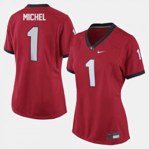 GA Bulldogs Sony Michel Jersey College Football NCAA #1 Red For Women's 216729-193