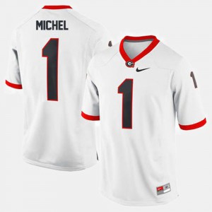 #1 College Football UGA Sony Michel Jersey White For Men Official 315194-720