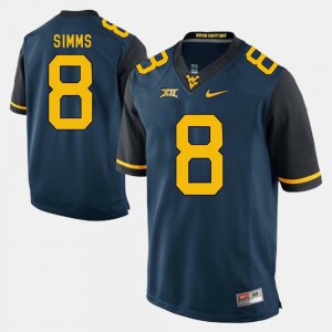 Blue For Men Alumni Football Game Official #8 Mountaineers Marcus Simms Jersey 711120-774