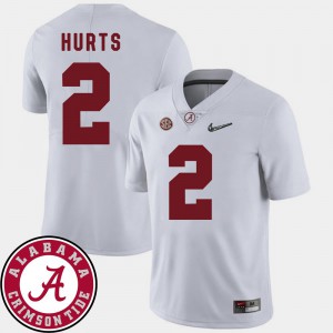College Football #2 University of Alabama Jalen Hurts Jersey White 2018 SEC Patch College Mens 416129-352