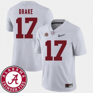 #17 Embroidery Alabama Crimson Tide Kenyan Drake Jersey College Football 2018 SEC Patch White For Men 867399-574