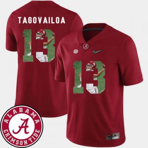 Alabama Roll Tide Tua Tagovailoa Jersey #13 Men's Stitched Crimson Football Pictorial Fashion 733035-944