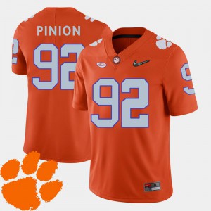 High School #92 2018 ACC College Football Orange For Men's Clemson Tigers Bradley Pinion Jersey 150905-430