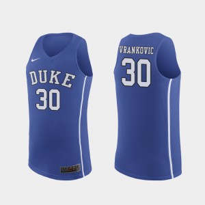 Blue Devils Antonio Vrankovic Jersey Authentic Royal NCAA For Men's March Madness College Basketball #30 426997-345