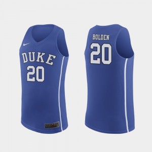 Royal #20 Authentic NCAA For Men's March Madness College Basketball Blue Devils Marques Bolden Jersey 580183-430