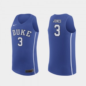 Royal NCAA Mens Authentic March Madness College Basketball Duke Blue Devils Tre Jones Jersey #3 230286-488