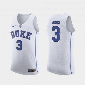 Embroidery Authentic #3 Duke Blue Devils Tre Jones Jersey For Men's White March Madness College Basketball 650858-909