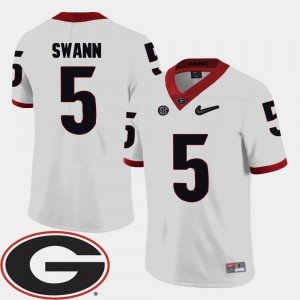 #5 White College Football Embroidery UGA Bulldogs Damian Swann Jersey Men's 2018 SEC Patch 241575-930