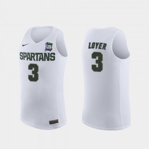 For Men's MSU Foster Loyer Jersey White #3 2019 Final-Four Official Replica 529532-756