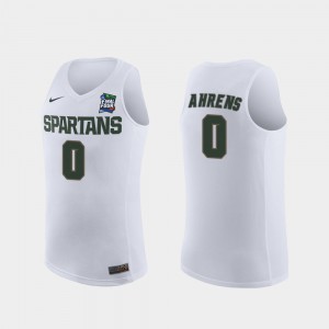 Mens #0 White Michigan State Spartans Kyle Ahrens Jersey 2019 Final-Four Replica Embroidery 571082-921