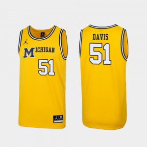Replica Mens Player Maize #51 1989 Throwback College Basketball Michigan Austin Davis Jersey 121282-217