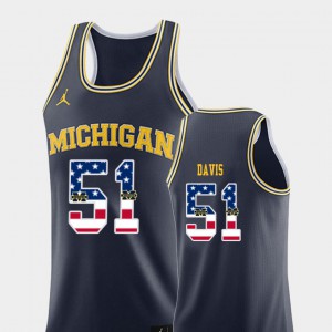 College Basketball USA Flag Navy Michigan Wolverines Austin Davis Jersey Stitch #51 For Men 841150-973