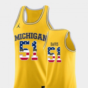 #51 Official College Basketball Men USA Flag Yellow Wolverines Austin Davis Jersey 788854-118