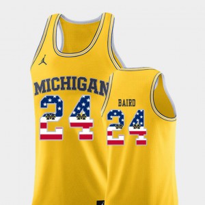 College Basketball #24 Men USA Flag University Michigan C.J. Baird Jersey Yellow 801432-812