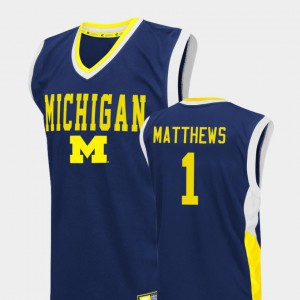 #1 Fadeaway College Basketball Men's College Wolverines Charles Matthews Jersey Blue 595927-367