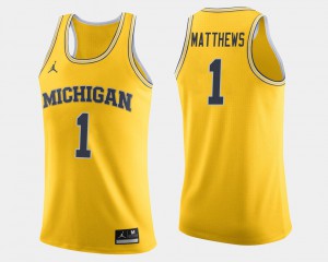 Wolverines Charles Matthews Jersey Stitch Maize College Basketball #1 Mens 632120-775