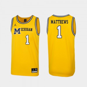 Maize Stitched Replica #1 For Men's 1989 Throwback College Basketball Michigan Wolverines Charles Matthews Jersey 859054-199