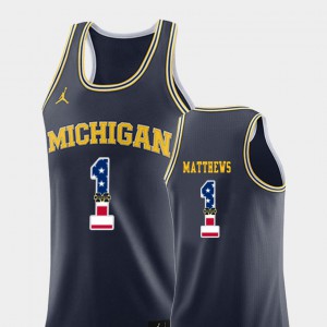 Embroidery #1 U of M Charles Matthews Jersey USA Flag College Basketball Navy For Men's 121238-506