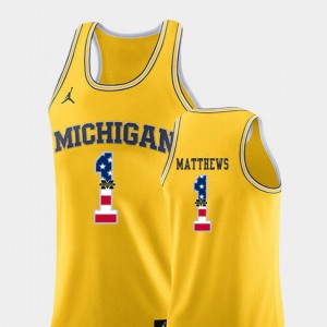 Stitch USA Flag Yellow College Basketball #1 For Men U of M Charles Matthews Jersey 853699-495