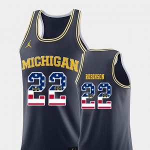 #22 College College Basketball USA Flag Navy Men Michigan Wolverines Duncan Robinson Jersey 568769-636