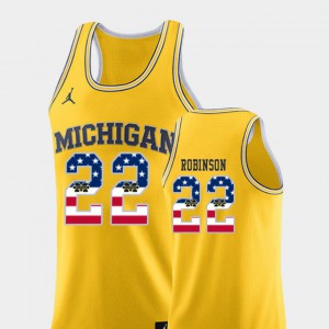 For Men's Michigan Duncan Robinson Jersey USA Flag College #22 Yellow College Basketball 668232-262