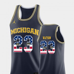 University of Michigan Ibi Watson Jersey For Men #23 College Basketball Player USA Flag Navy 139705-766