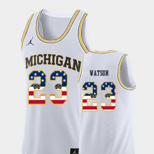 College Basketball For Men's White Wolverines Ibi Watson Jersey NCAA #23 USA Flag 641617-962