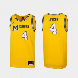 Official #4 U of M Isaiah Livers Jersey Men Replica 1989 Throwback College Basketball Maize 156688-563
