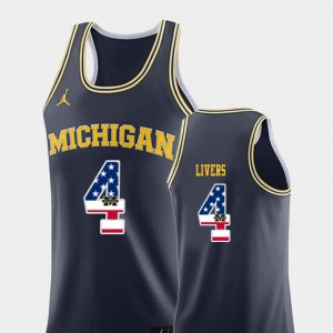 University of Michigan Isaiah Livers Jersey #4 USA Flag Men Navy College Basketball Official 466215-511