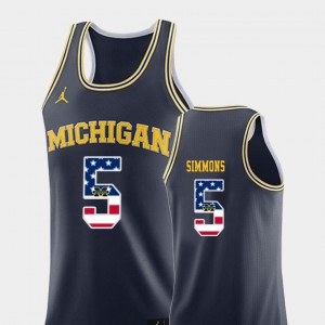 University of Michigan Jaaron Simmons Jersey Navy Embroidery #5 College Basketball For Men's USA Flag 428919-226