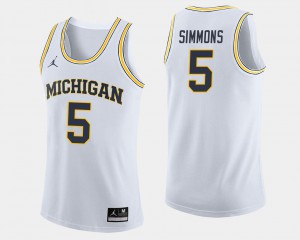 Official #5 College Basketball Michigan Jaaron Simmons Jersey White Men 666010-944