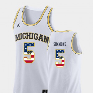 Official Michigan Jaaron Simmons Jersey College Basketball White For Men's USA Flag #5 228853-918