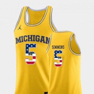 #5 Alumni University of Michigan Jaaron Simmons Jersey College Basketball Yellow USA Flag For Men's 206994-391