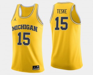 #15 College Basketball For Men Official Maize Wolverines Jon Teske Jersey 910976-979