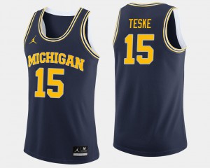 University of Michigan Jon Teske Jersey Navy For Men #15 Stitched College Basketball 927842-660