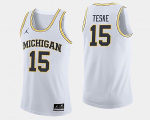 Official #15 White University of Michigan Jon Teske Jersey Men College Basketball 376171-262