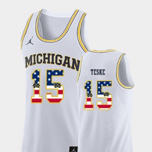 Mens Michigan Jon Teske Jersey White USA Flag College Basketball Stitched #15 918188-852