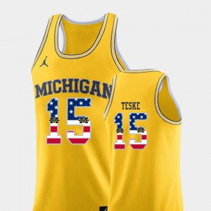 College Basketball Yellow USA Flag Men's Michigan Jon Teske Jersey Embroidery #15 452554-860