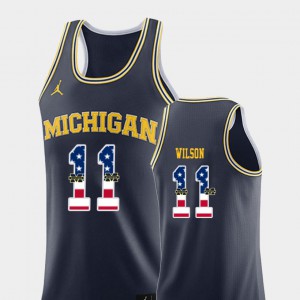 #11 College Basketball Michigan Luke Wilson Jersey Mens USA Flag Navy Alumni 822077-978