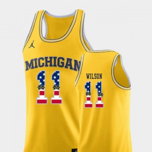 University of Michigan Luke Wilson Jersey USA Flag Yellow College Basketball Official Mens #11 425781-216